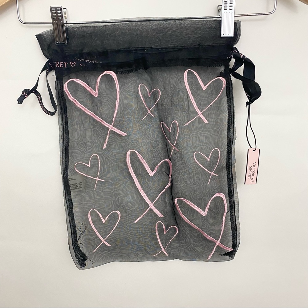 NWT Victoria's Secret Drawstring Mesh Lingerie Garment Gift Pouch Hearts